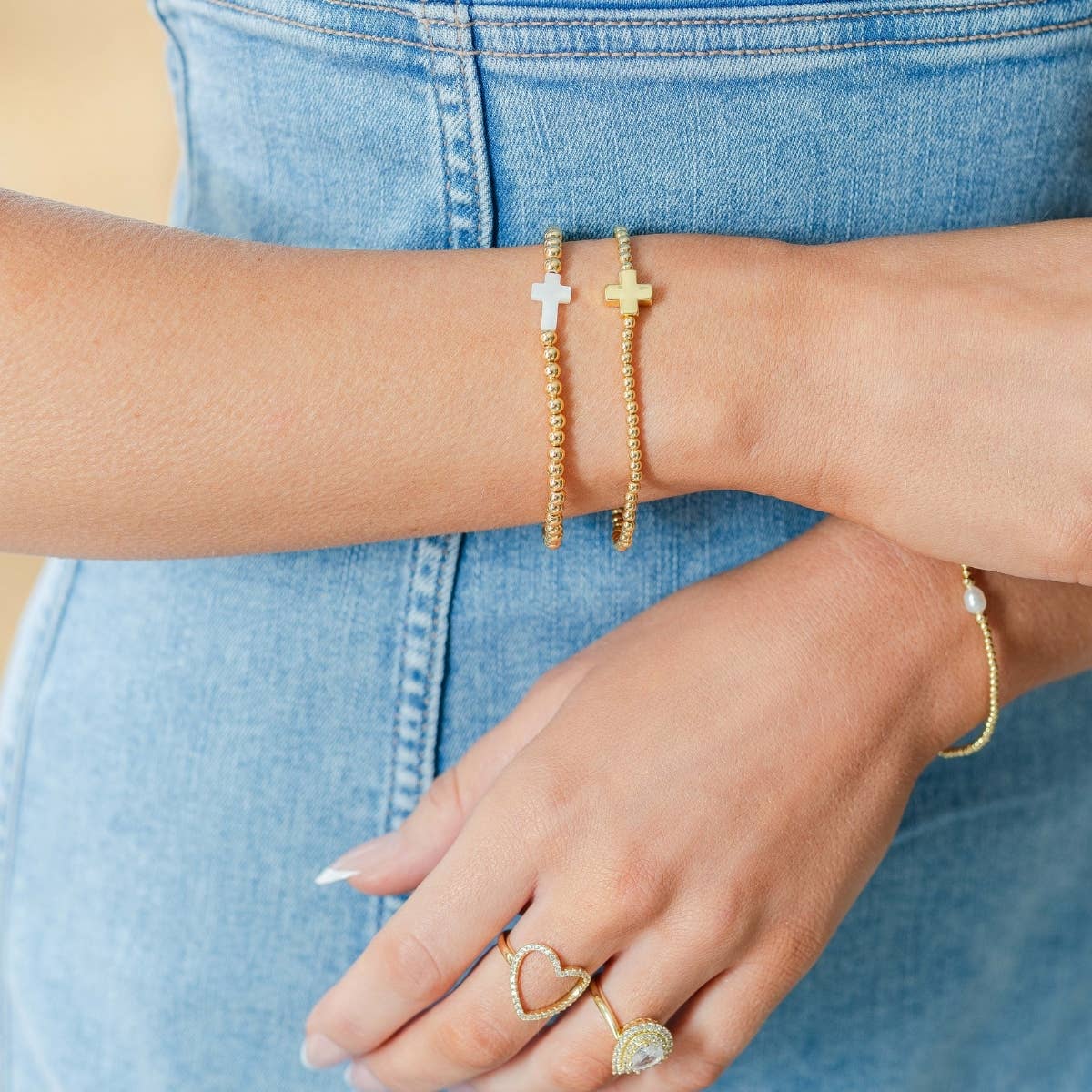 Stretch Breaded Bracelet w/ Cross