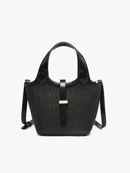 M2830 Serenity Straw Bucket Bag w/ Dual Handles & Strap Closure