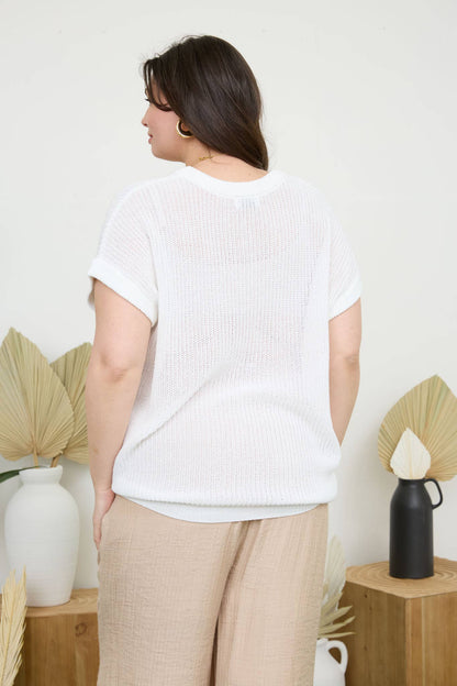 PLUS SHEER KNIT CREW NECK BATWING SWEATER TOP