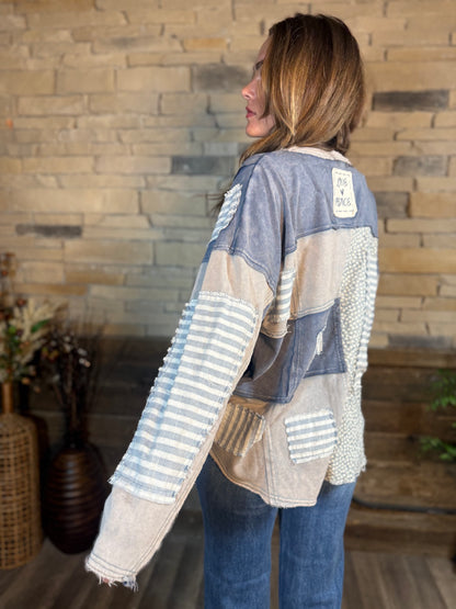 Washed Stripe Patched Detail Sweatshirt