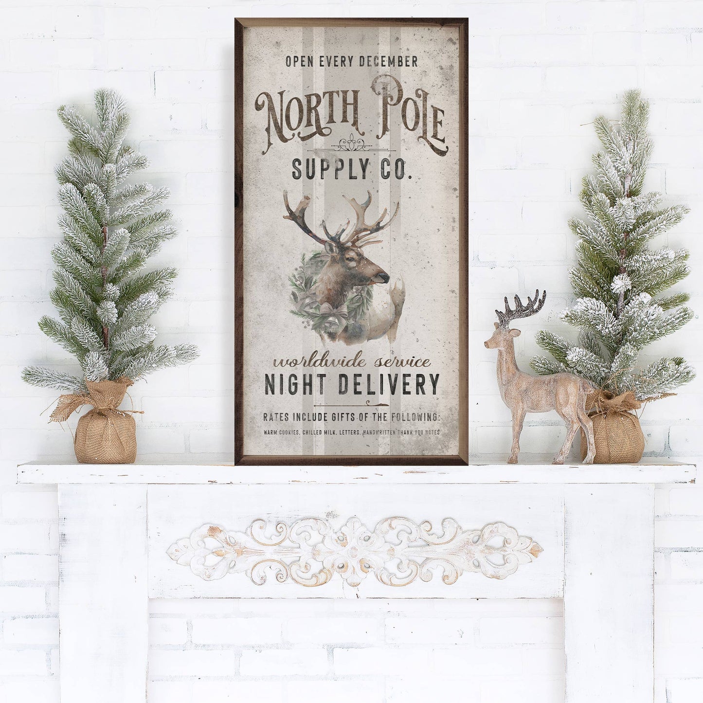 North Pole Supply Co Reindeer White Art Print