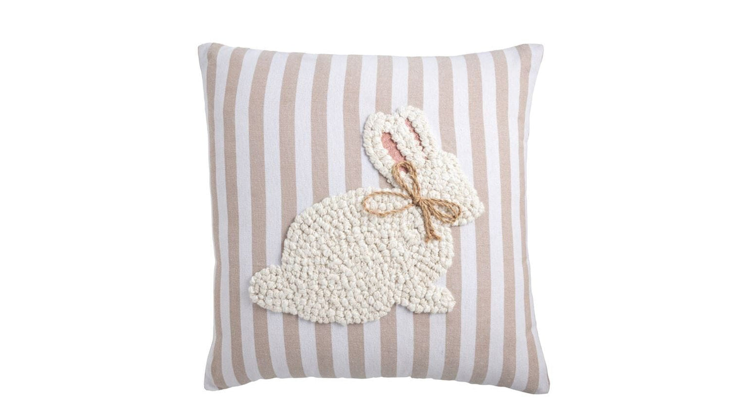 White Bunny Square Embroidered Pillow