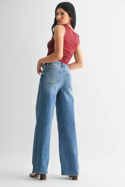 Palazzo Wide Leg Jeans - Medium Wash