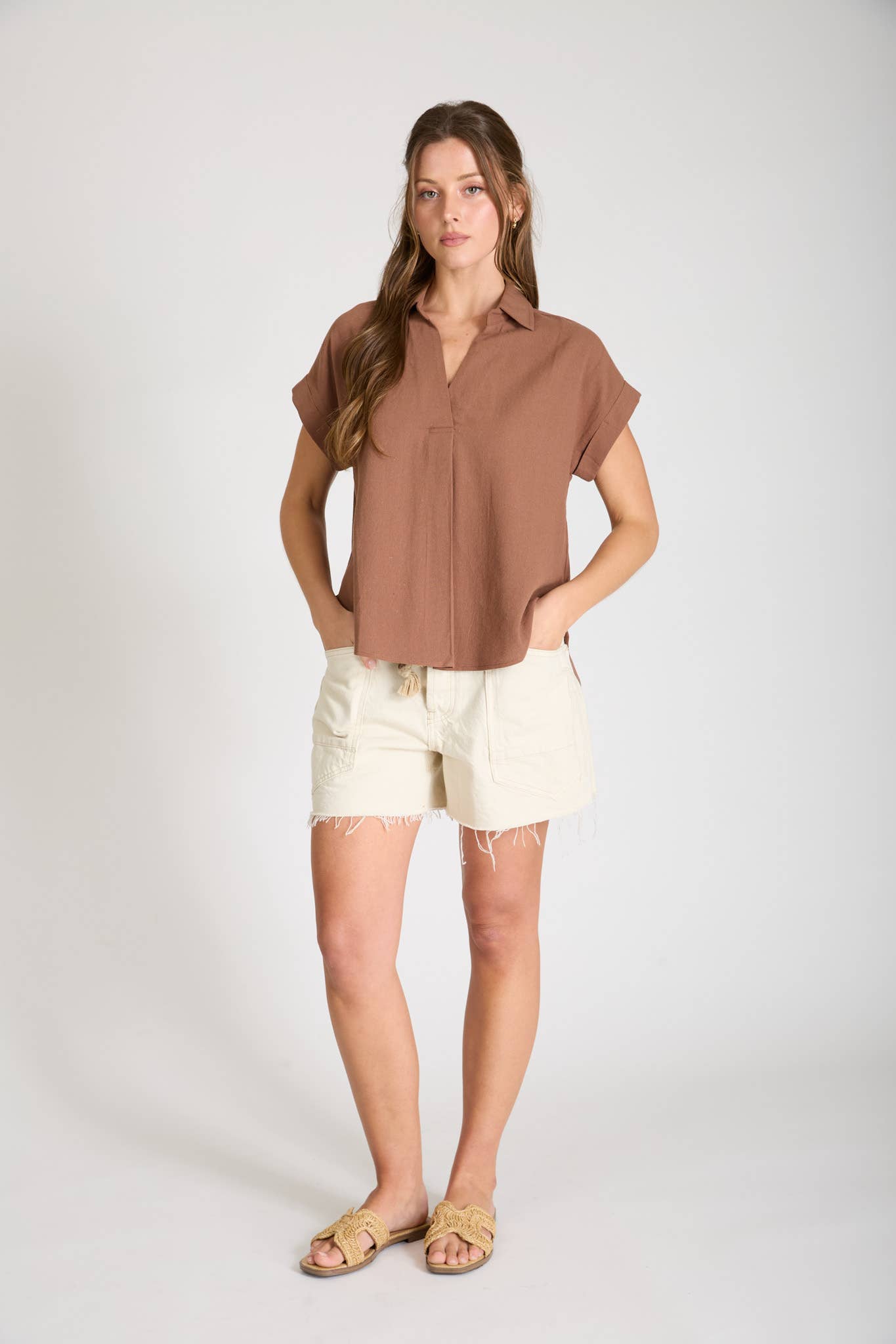 Split Neck Linen Top