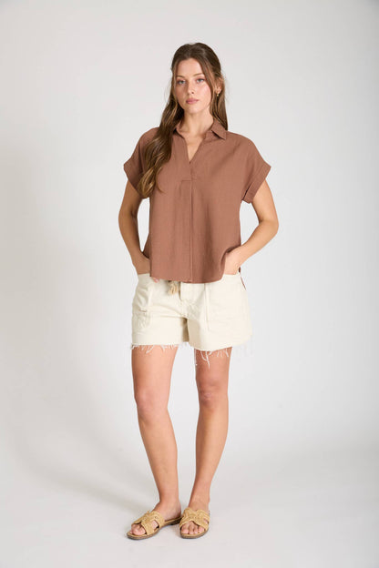 Split Neck Linen Top