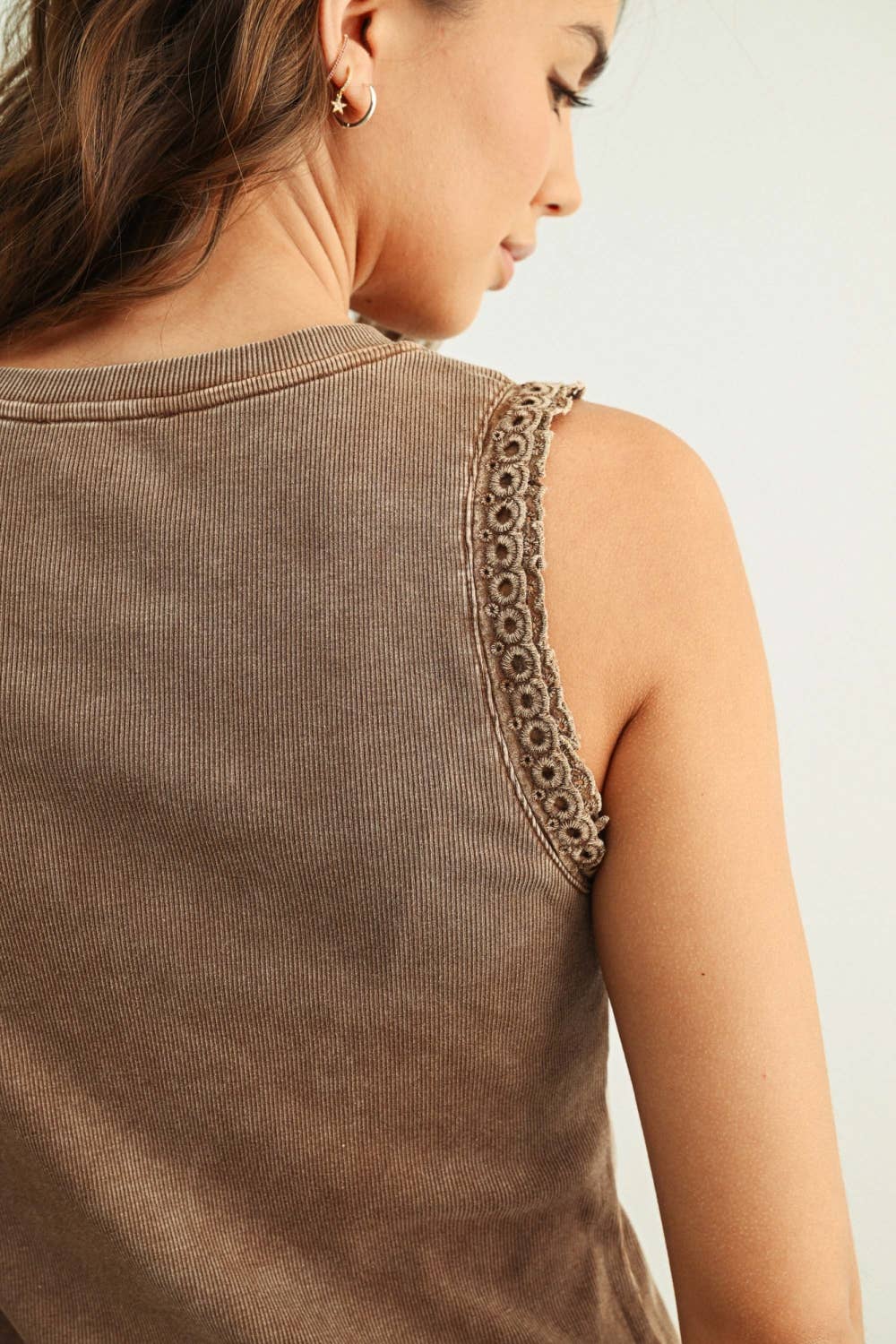 Crochet Ruffle Trim Ribbed Top