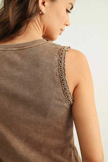 Crochet Ruffle Trim Ribbed Top