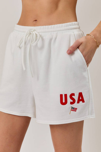 High Rise USA Graphic Embo Sweatshorts