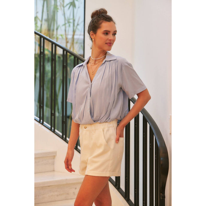 LIGHTWEIGHT SUPLICE BLOUSE WITH BUBBLE HEM &CONTRAST STITCH