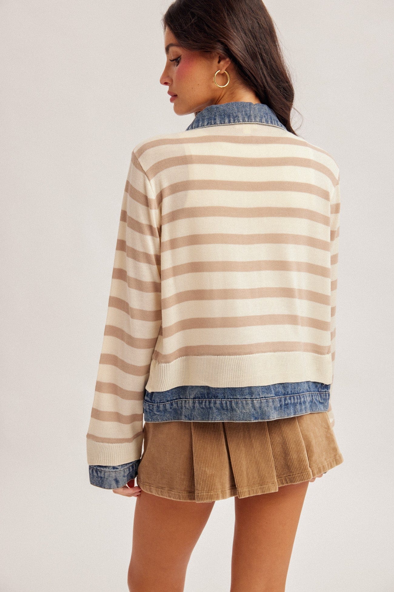 Demin Contrast Striped Sweater Jacket