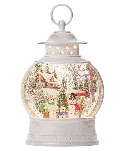 Lighted Swirl Lantern Snowman Christmas Scene