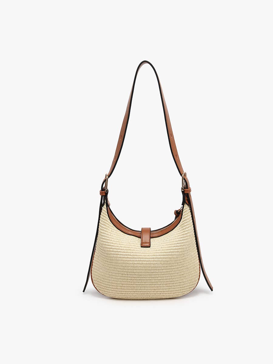 Ariana Straw Shoulder Bag w/ Top Zip & Twist-Lock Closure Purse