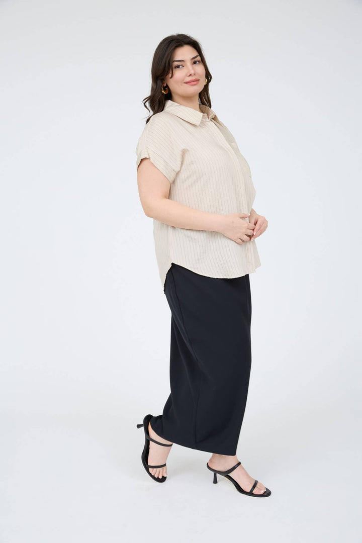 PLUS PINSTRIPE SHORT SLEEVE COLLARED SHIRT