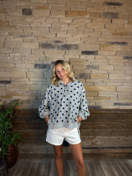 Mineral Washed Balloon Sleeved Polkadot Sweatshirt
