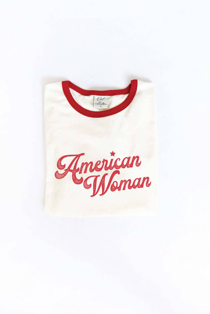 **Pre-Order**  AMERICAN WOMAN Ringer Graphic T-Shirt