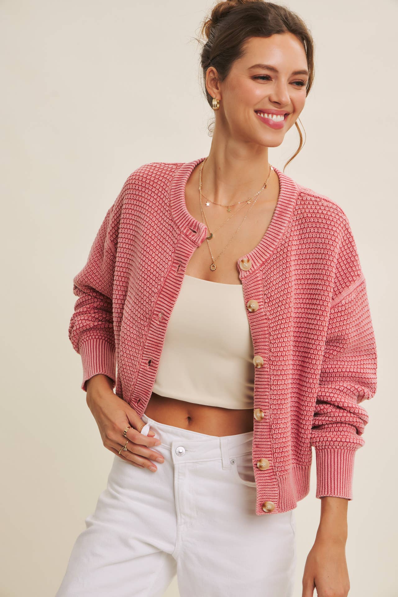 Mineral-Washed Knit Cardigan