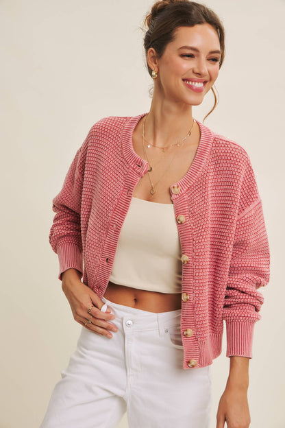 Mineral-Washed Knit Cardigan