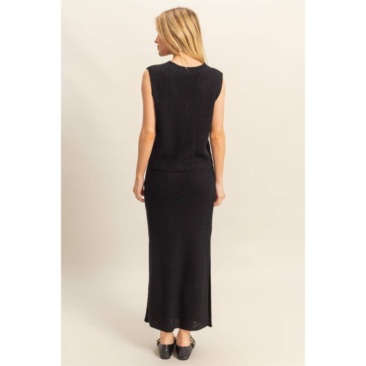 V Neck Knit Vest and Fitted Skirt Set HF25E254