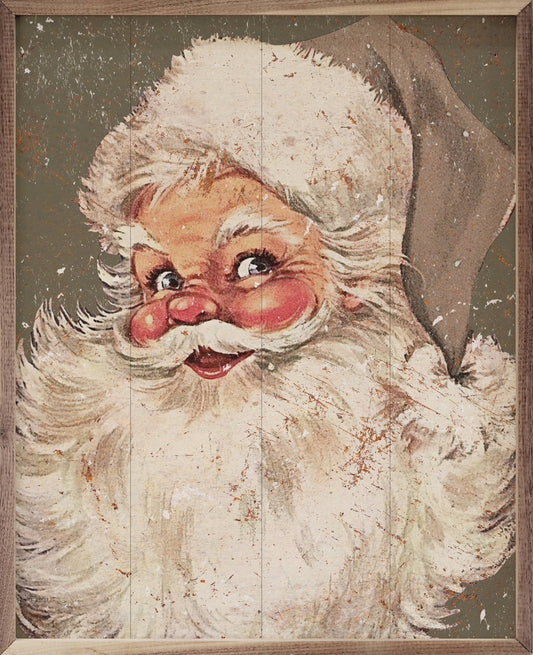Santa Gray Hat Distressed Green Art Print