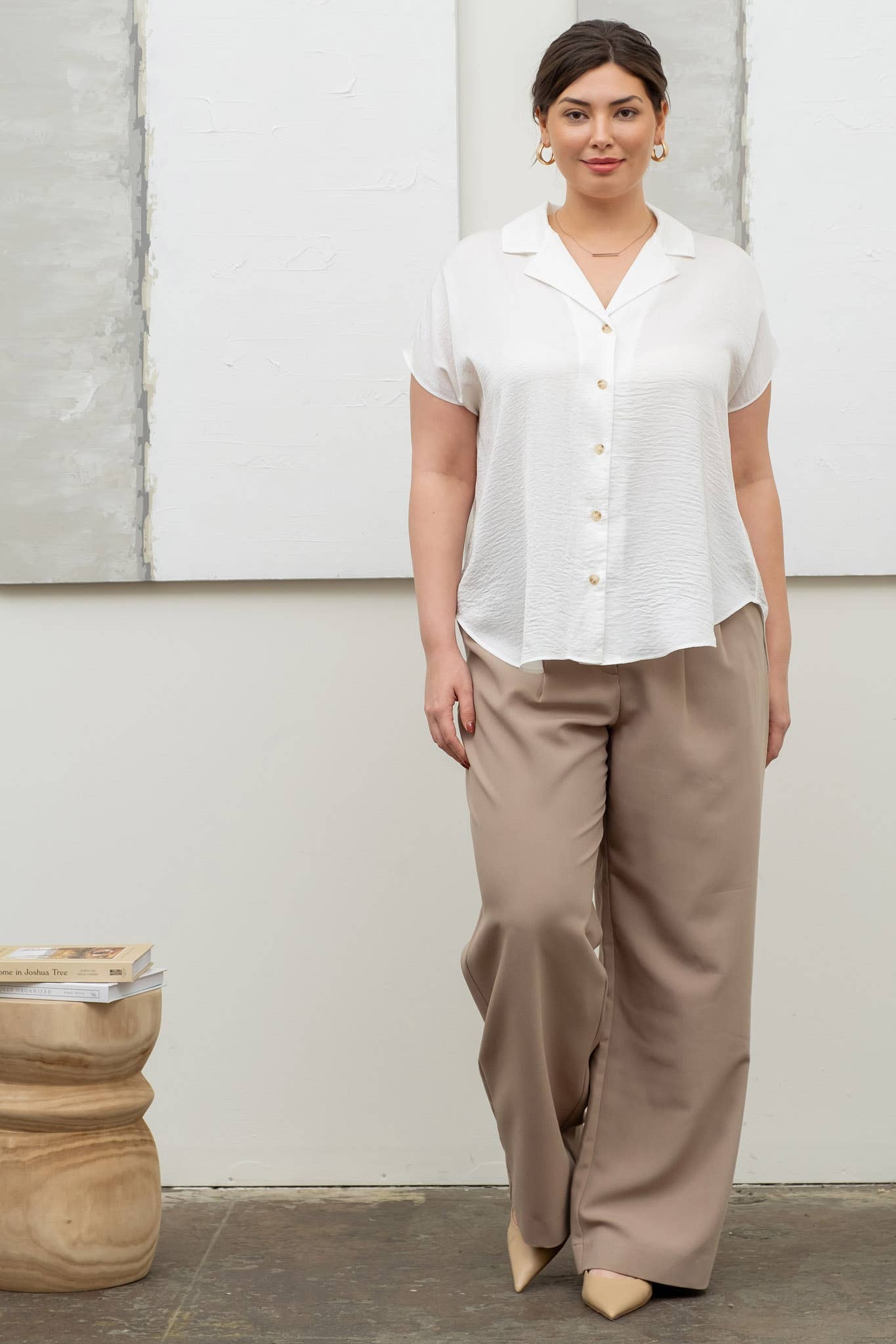 PLUS TEXTURED DROP SHOULDER COLLARED BUTTON DOWN SHIRT