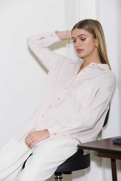 Striped Long Sleeve Collared Shirt