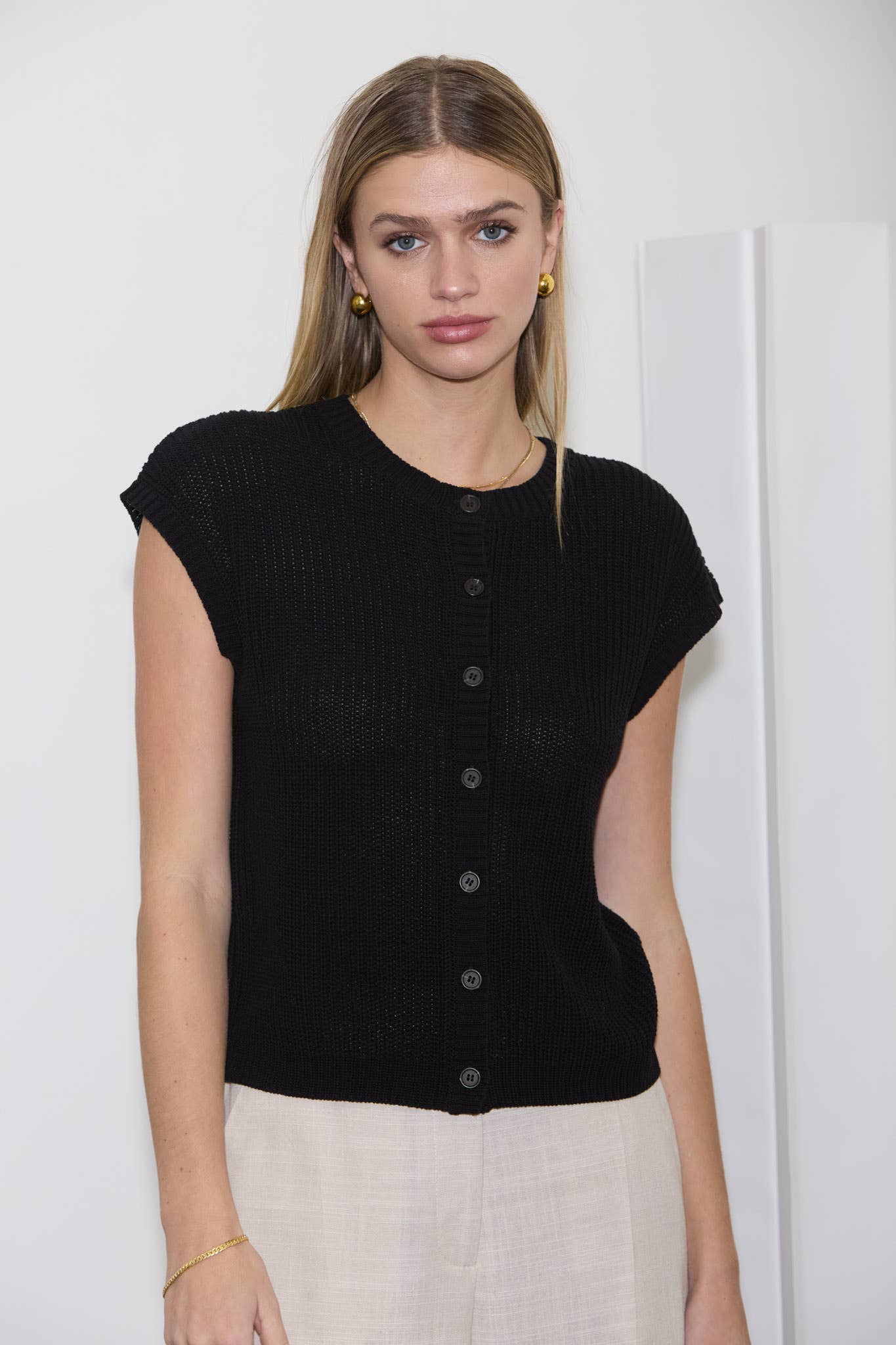 Short Sleeve Knit Button Down