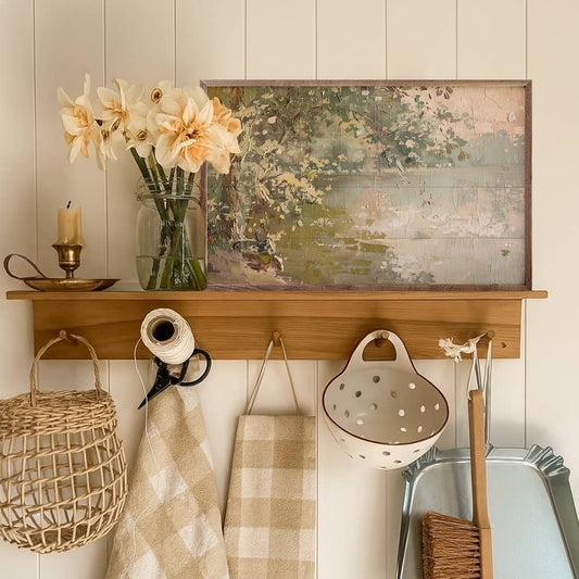 Vintage Waterside By Petals Prints Designs Wooden Art Print