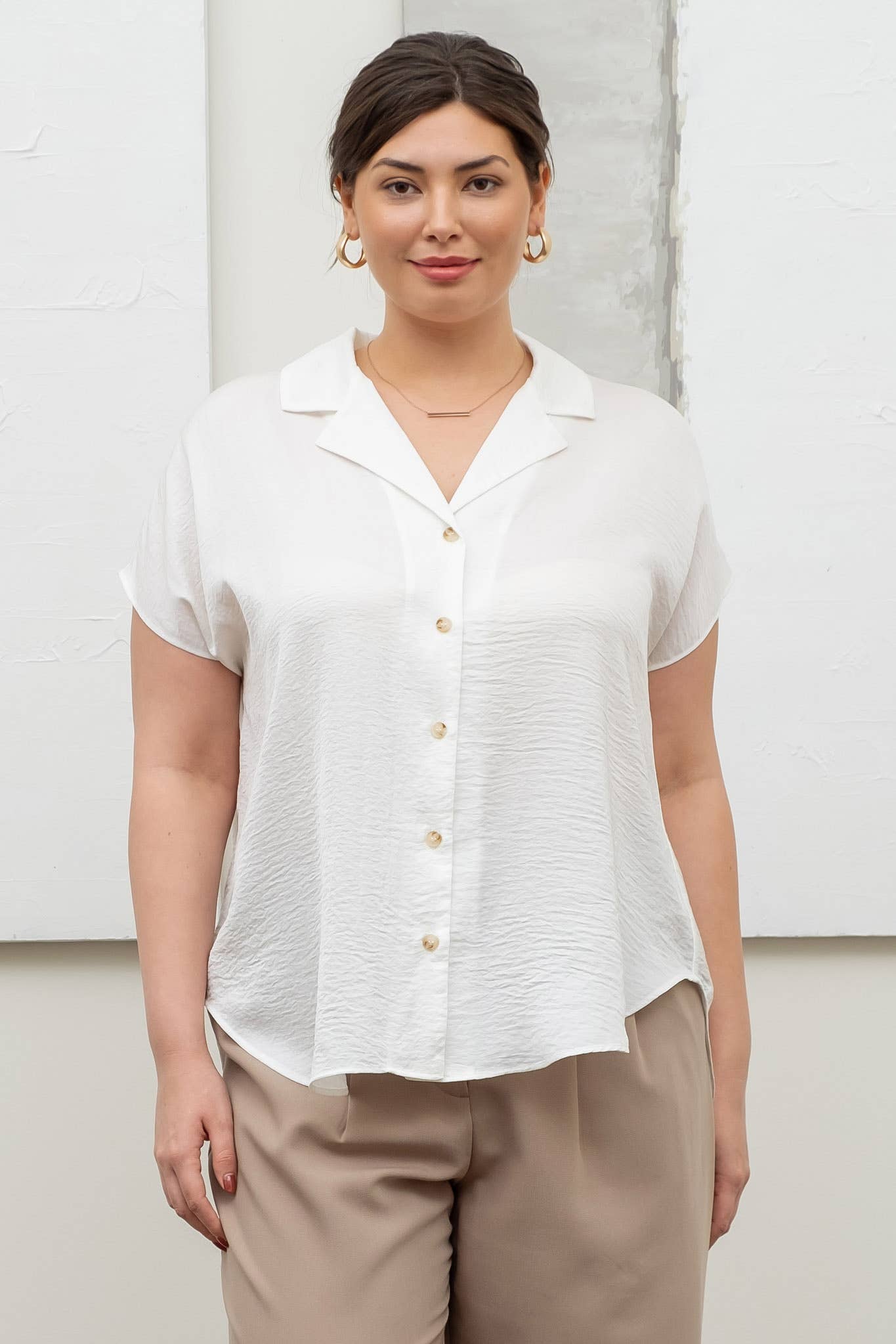 PLUS TEXTURED DROP SHOULDER COLLARED BUTTON DOWN SHIRT