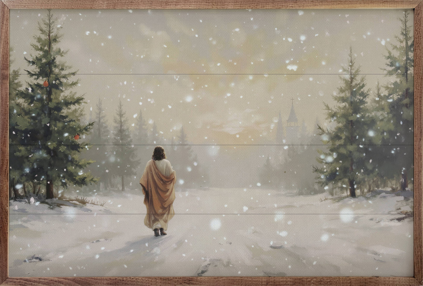 Jesus Walking In The Snow Art Print