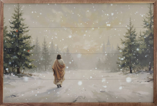 Jesus Walking In The Snow Art Print