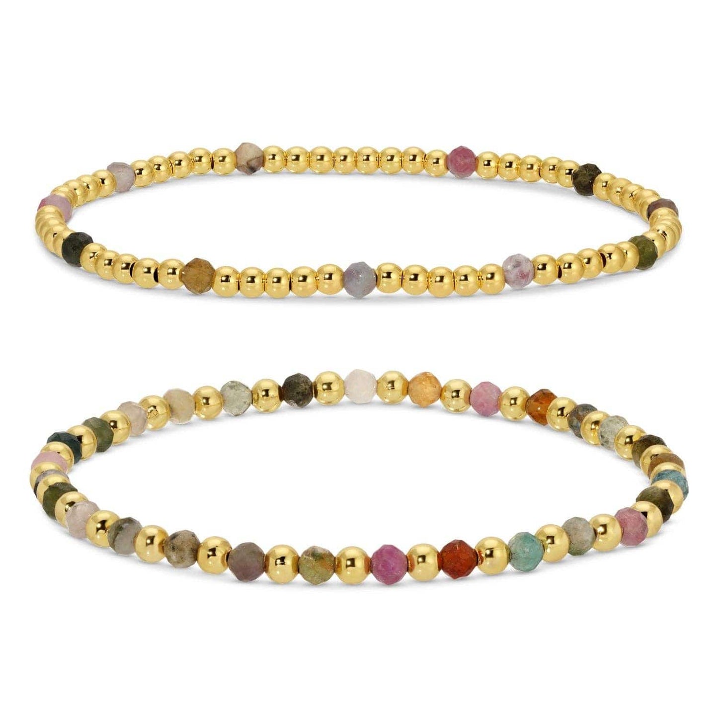 Set/2, 3Mm Bead And Stone Stretch Bracelets