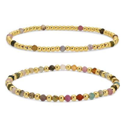 Set/2, 3Mm Bead And Stone Stretch Bracelets