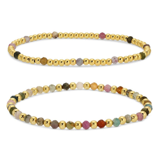 Set/2, 3Mm Bead And Stone Stretch Bracelets
