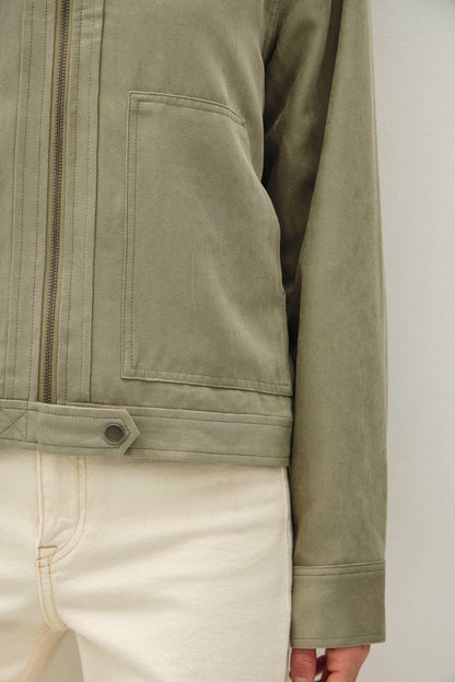 SUEDE FEEL COLLARED ZIP UP JACKETS