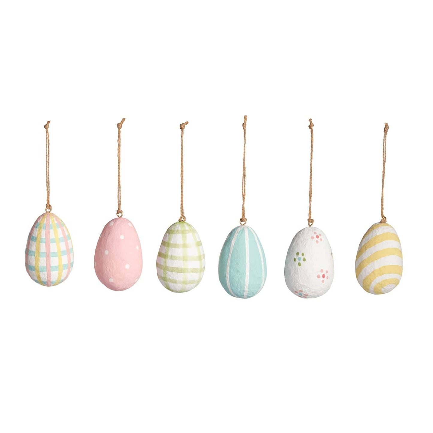 Papier-Mâché Eggs on a Jute String - 6 Assorted