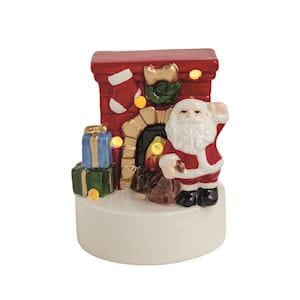 Light-up ceramic Santa Claus figurine with fireplace gifts and LED accents
