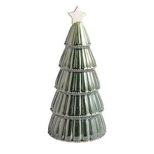 Mudpie large green glass Christmas tree sitter with white star topper