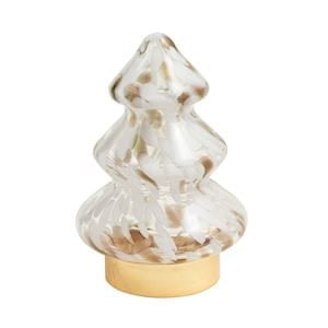 Small glass Christmas tree with white and gold tortoise pattern on gold base