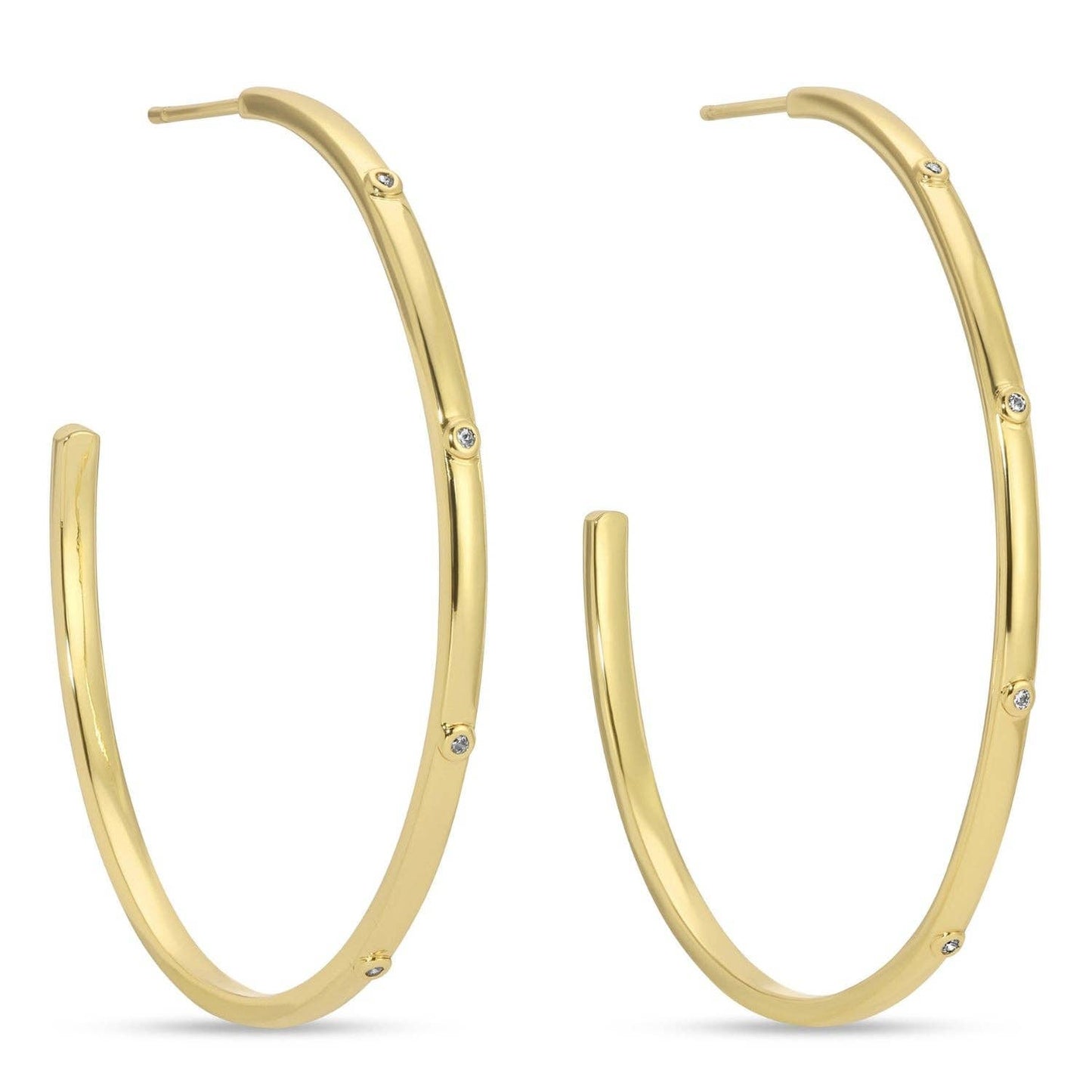 Cz Accented Large Delicate Hoops
