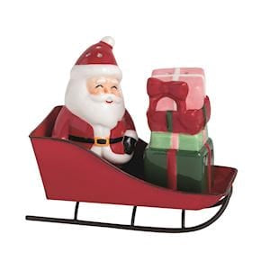 Mudpie ceramic Santa in red sleigh salt and pepper shaker set with gifts