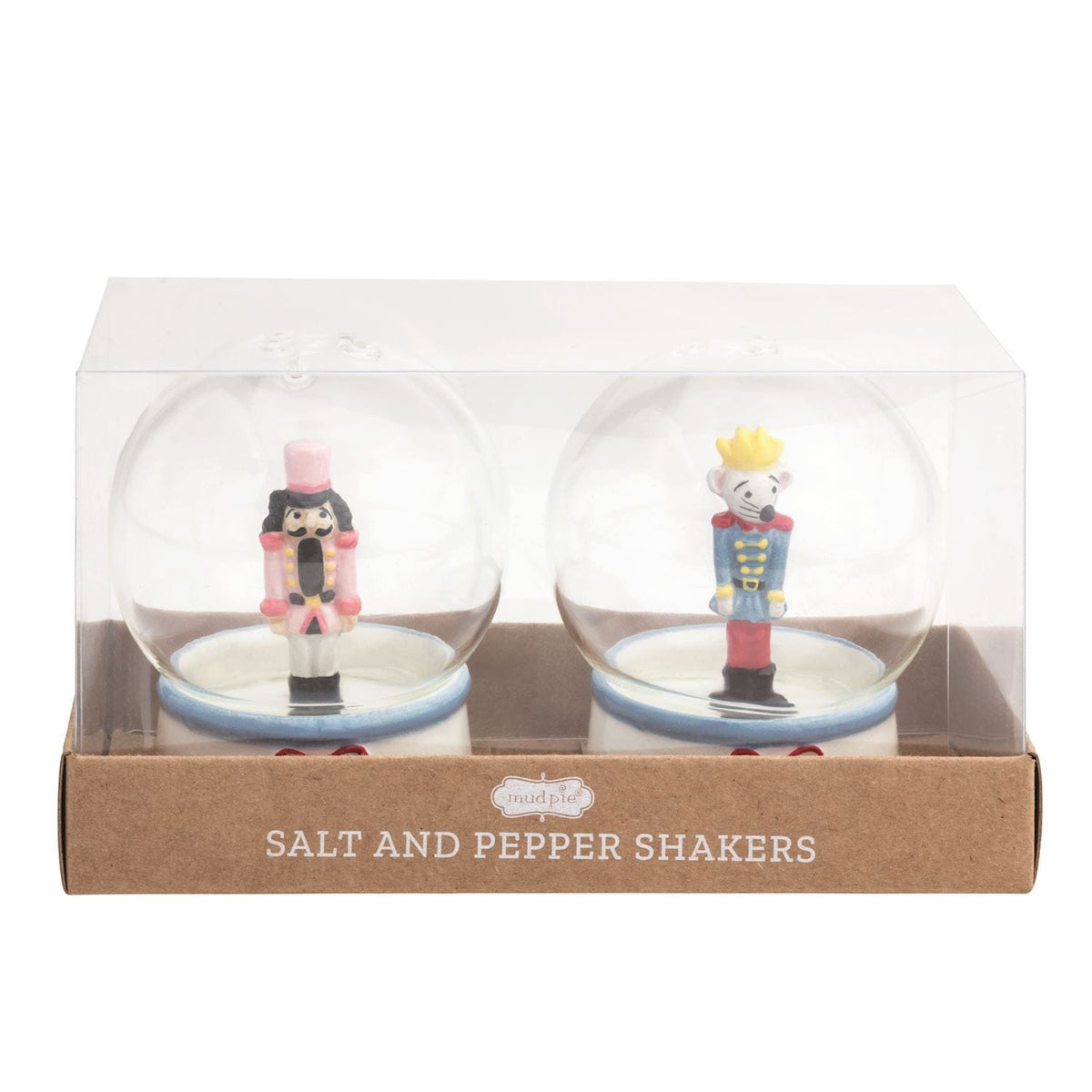 Mud Pie nutcracker and mouse king snow globe salt and pepper shaker set in box
