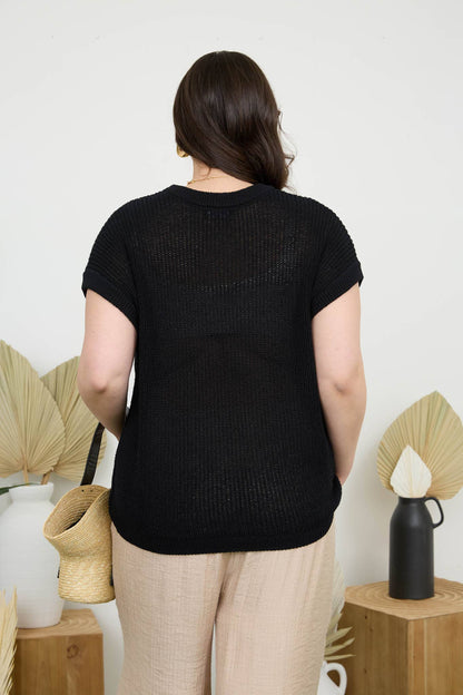 PLUS SHEER KNIT CREW NECK BATWING SWEATER TOP