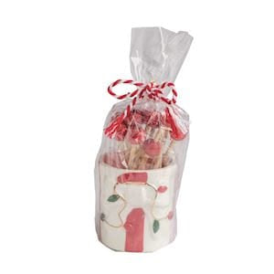 Mudpie ceramic toothpick caddy with holiday house design, gift wrapped in clear bag