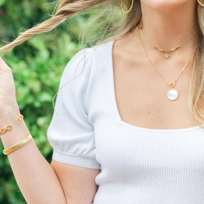 Mother Of Pearl Pavé Circle Toggle Necklace
