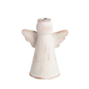 Mudpie white distressed ceramic angel taper candle holder with wings