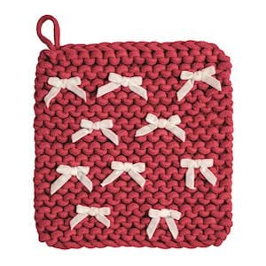 Red Crochet Bow Pot Holder