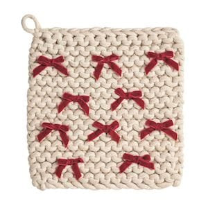 White Crochet Bow Pot Holder