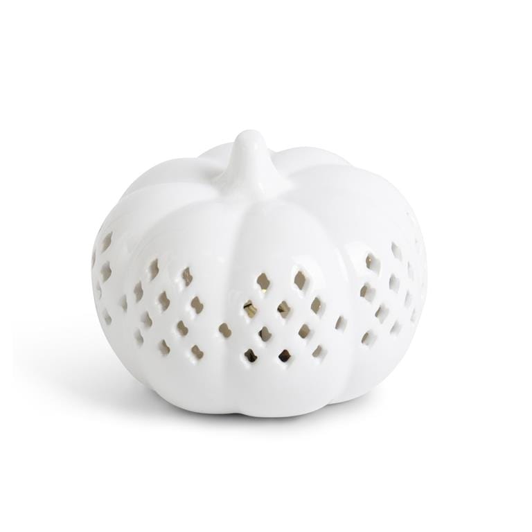 3.5 Inch White Ceramic Cutout LED Pumpkin w/Timer