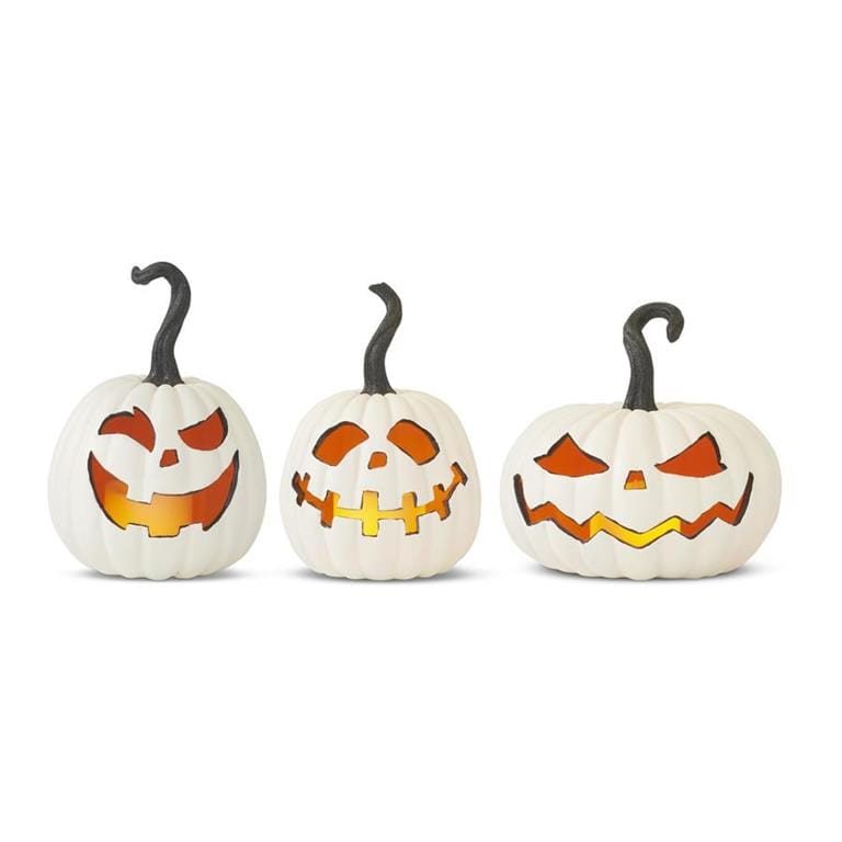 White Resin LED Flicker Flame Jack O Lanterns - 3 Styles