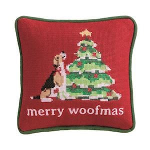 Merry Woofmas Needlepoint Pillow